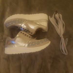 NWOT Silver with Blue Rhinestone Glam Shoes